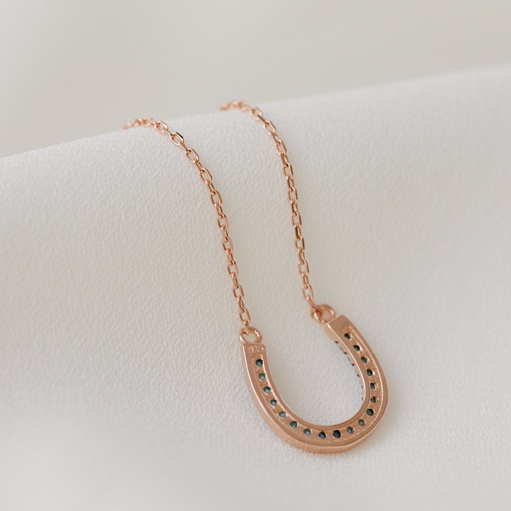Turquoise Horseshoe Necklace | Rose Gold Plated - Picture 6 of 8